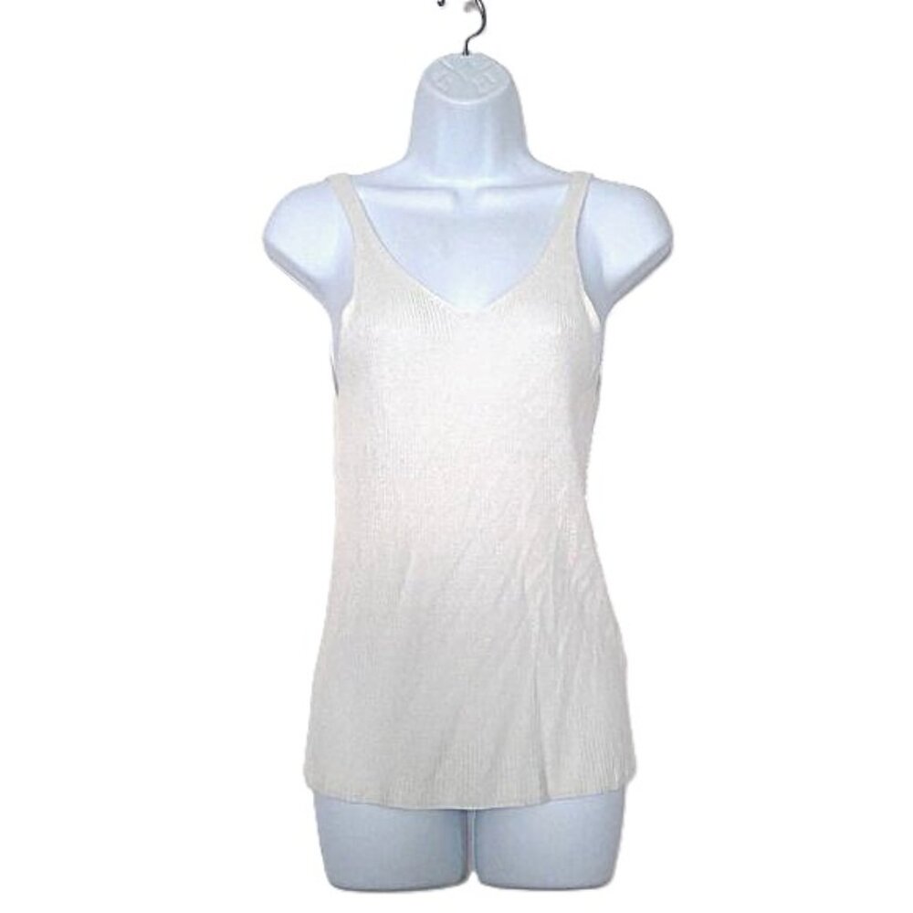 VICI Top Knit Stretch Sleeveless Cami Double V Neck Tank Ivory Viscose EUC Sz S